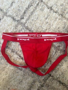 Papi Men's Red Athletic Jockstrap with Branded Waistband